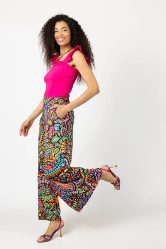 Spodnie dzwony kolorowe "CONFETTI" duży wzór