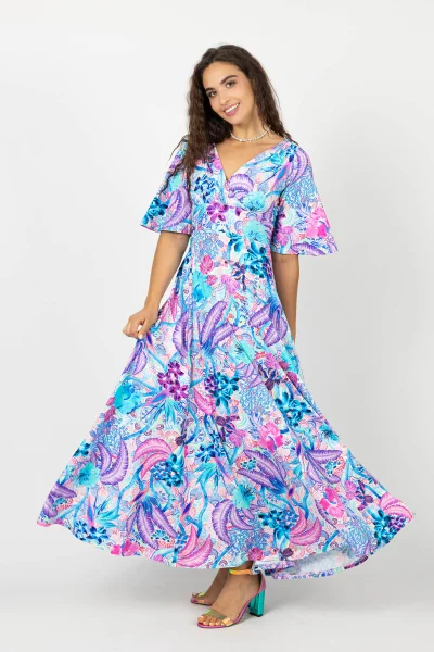 Sukienka wiskozowa maxi rozkloszowana "SAKURA" white