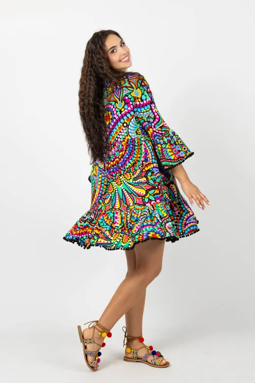 Sukienka mini luźna z pomponami  kolekcja CONFETTI duży wzor marka VIPPI DESIGN (3).jpg